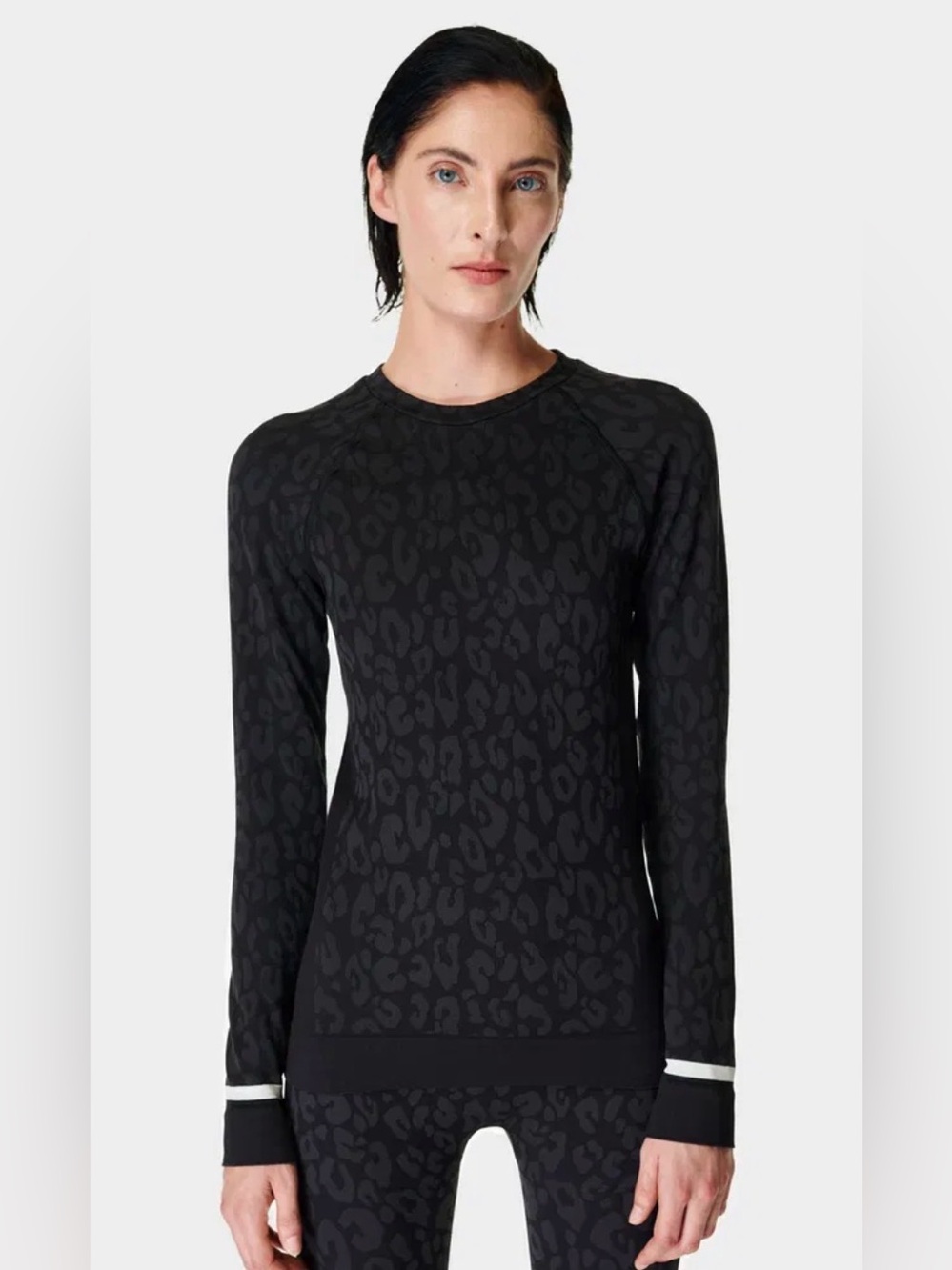 SWEATY BETTY Leopard Jacquard Base Layer Ski Top Size Small
